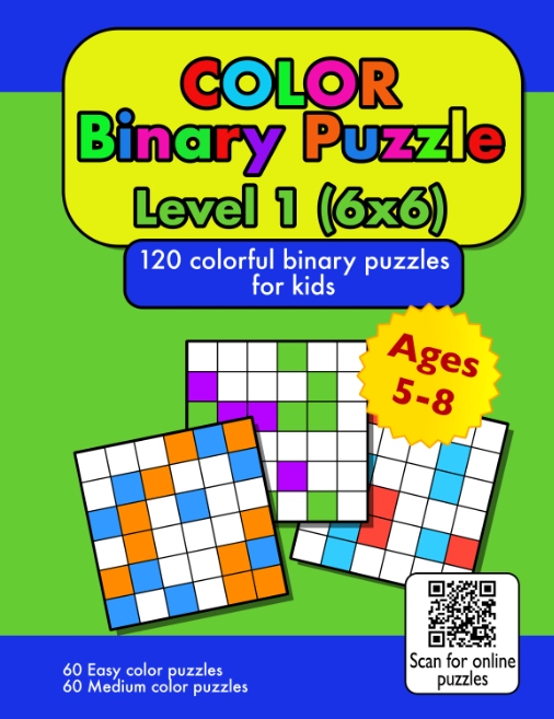 Color Binary Puzzles 6x6 for kids book cover