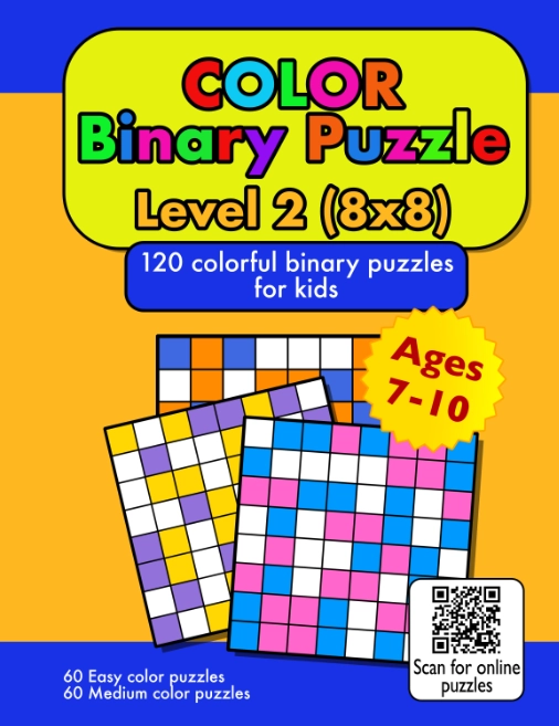 Color Binary Puzzles 8x8 for kids book cover